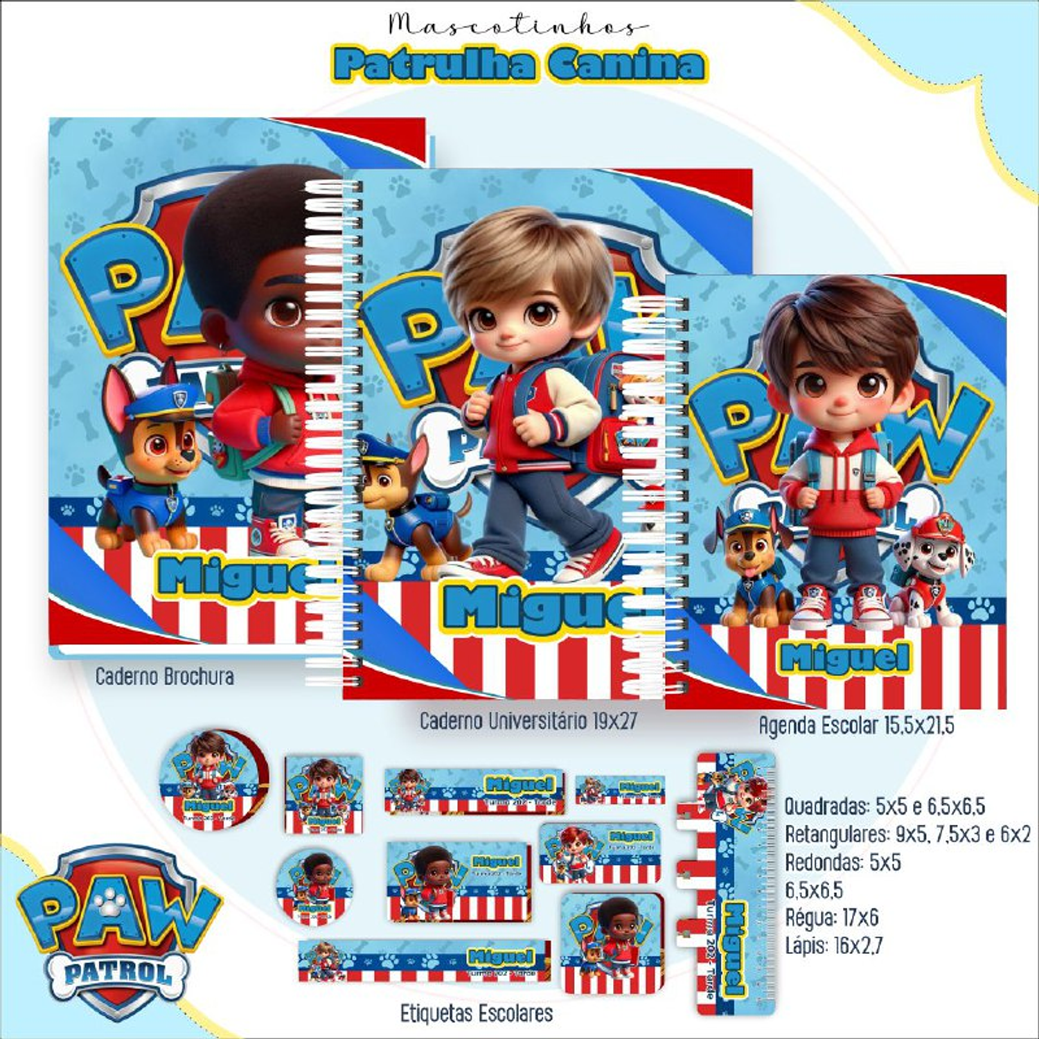 Encadernação Kit Mascotinhos Patrulha Canina Menino - Lina Criativa 1