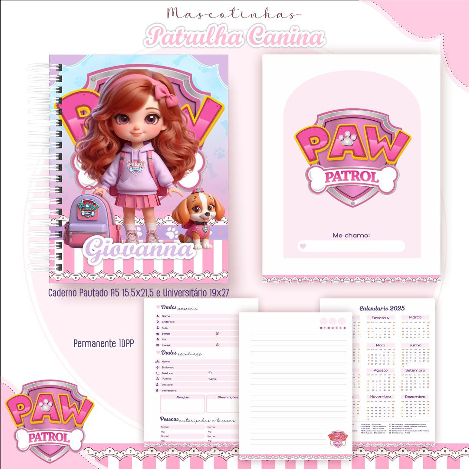 Encadernação Kit Mascotinhas Patrulha Canina Menina - Lina Criativa 2