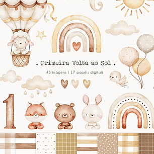 Arquivo Kit Digital Primeira Volta ao Sol Aquarela Nude