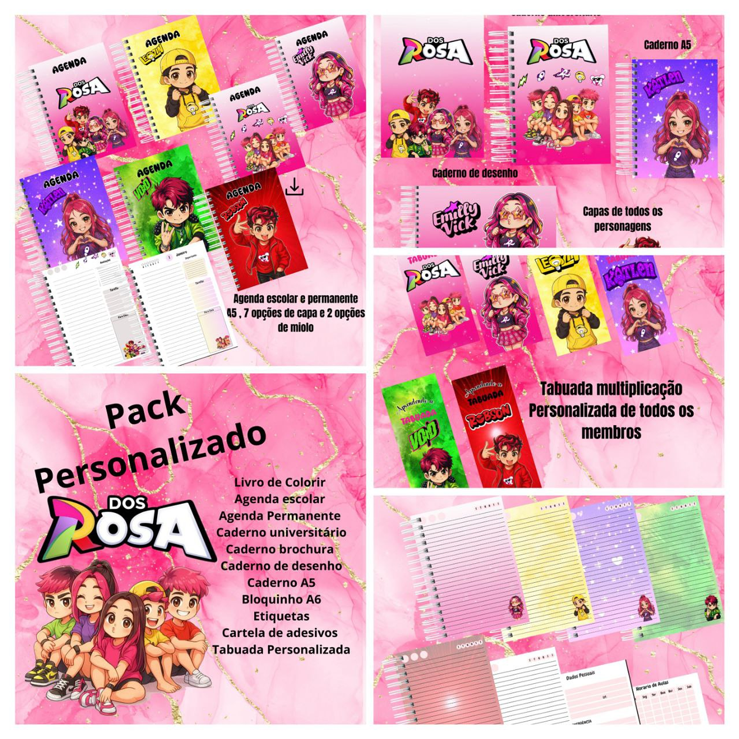Encadernação Kit Escolar Dos Rosa 6