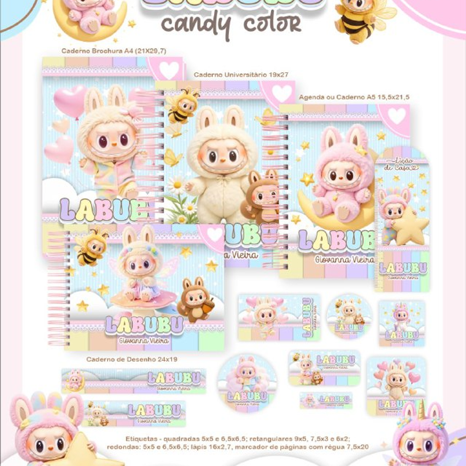Encadernação Kit Escolar Labubu Candy 1