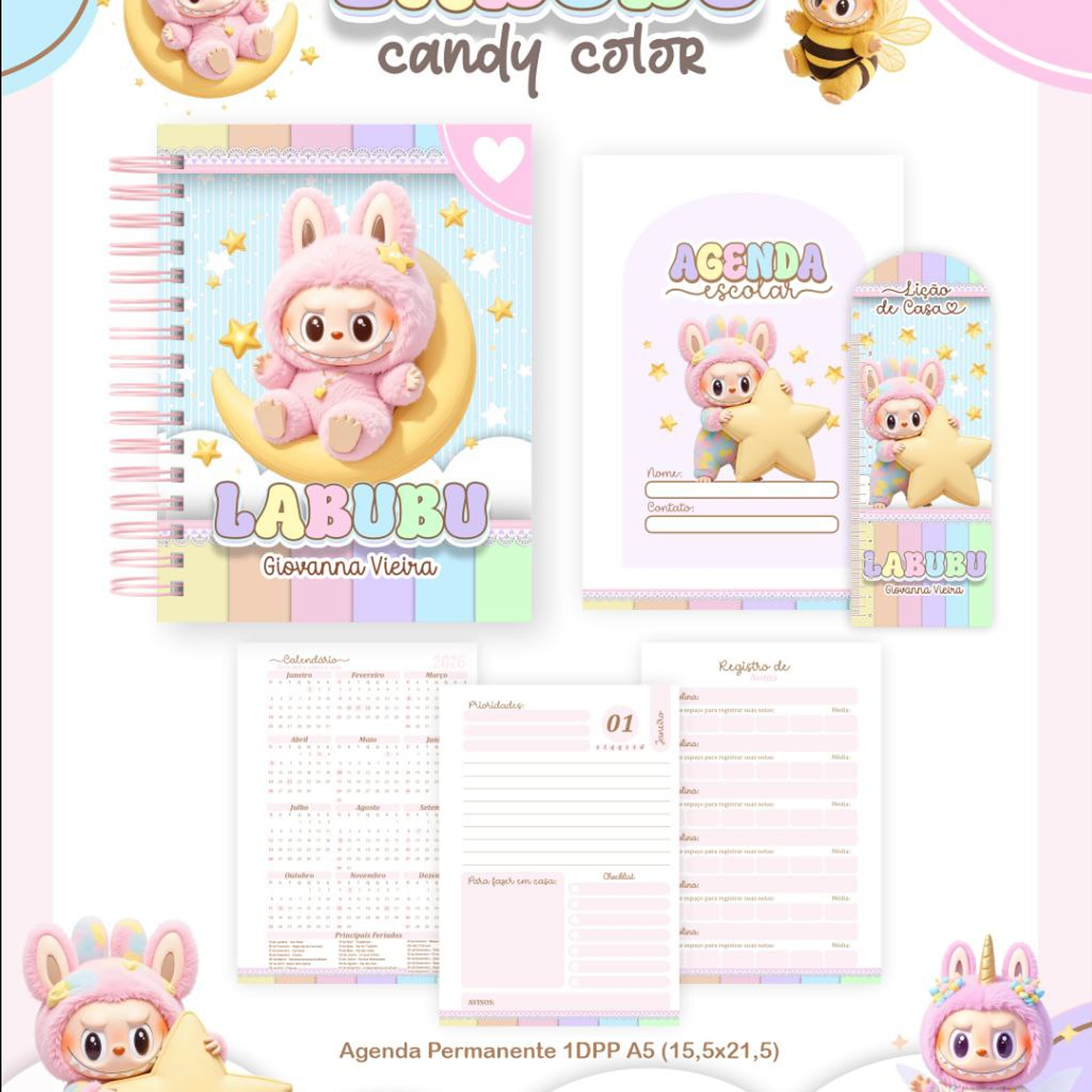 Encadernação Kit Escolar Labubu Candy 3