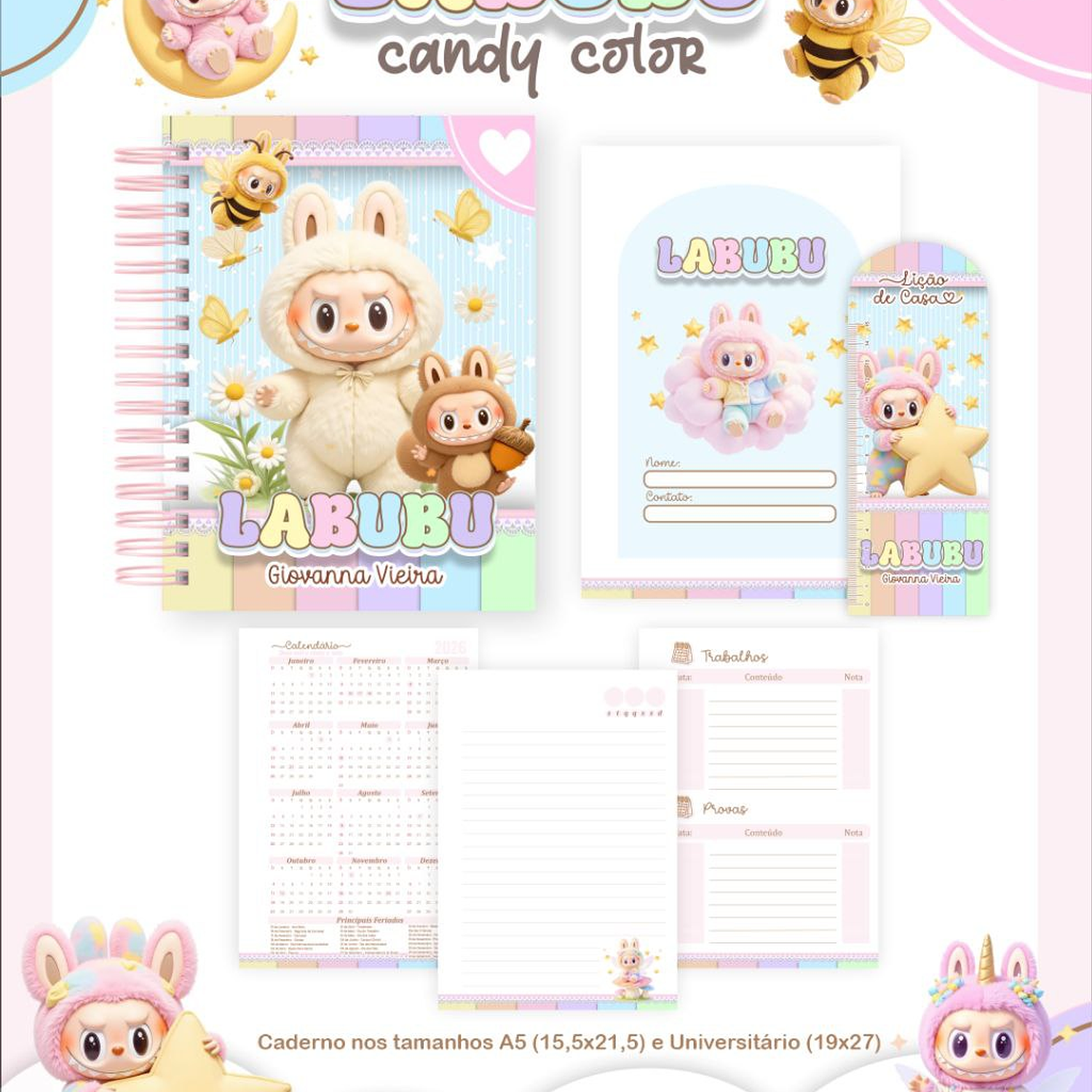 Encadernação Kit Escolar Labubu Candy 4