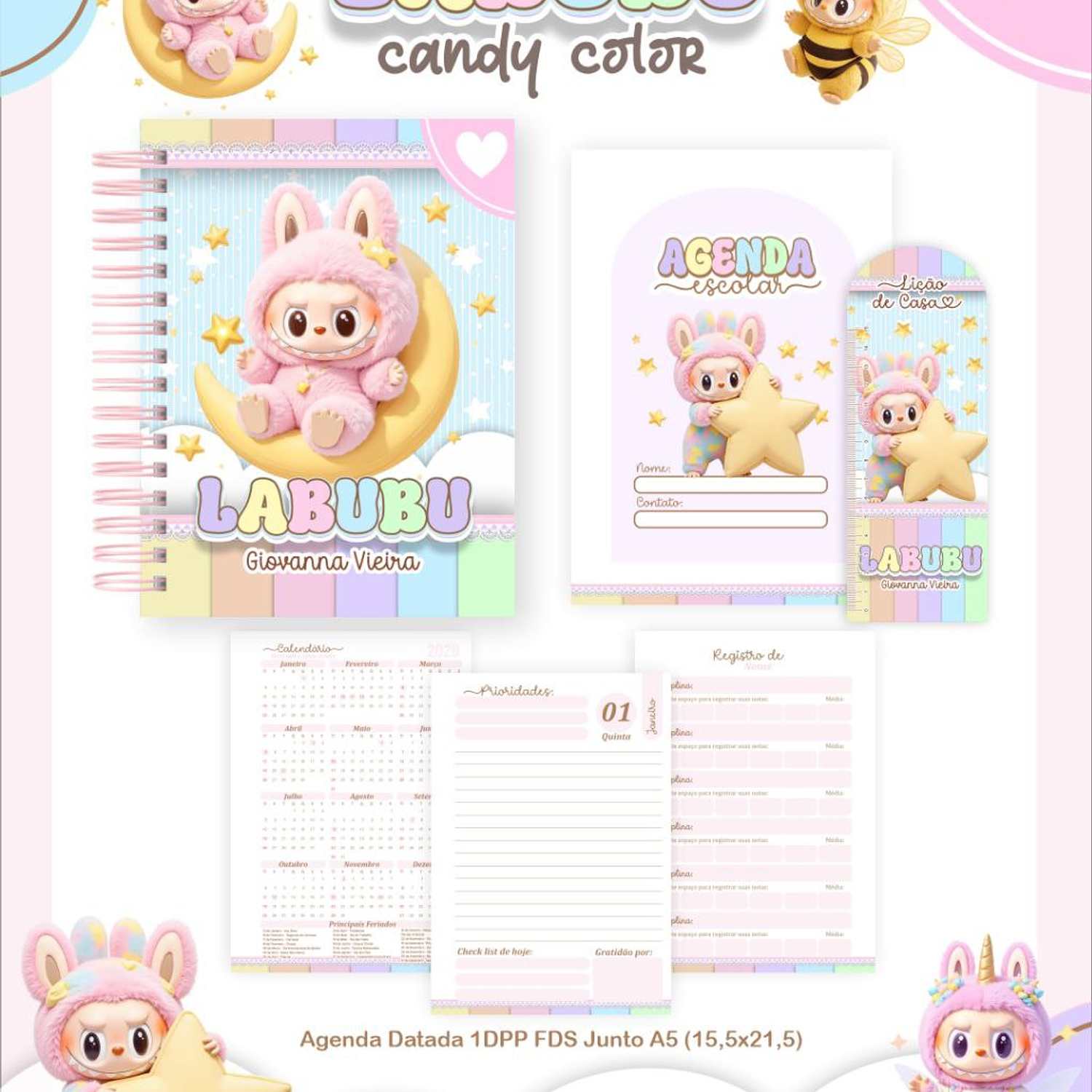 Encadernação Kit Escolar Labubu Candy 5