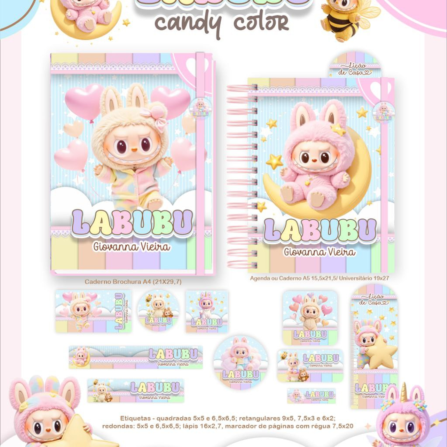Encadernação Kit Escolar Labubu Candy 2