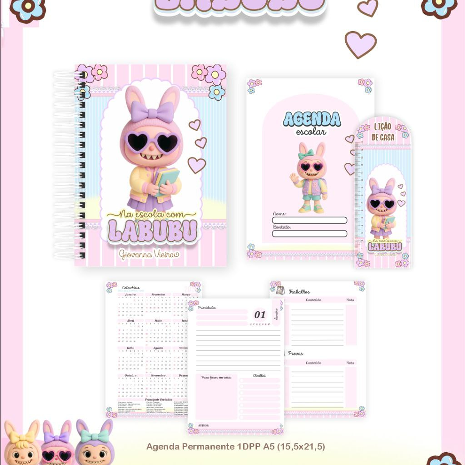 Encadernação Kit Escolar Labubu  4
