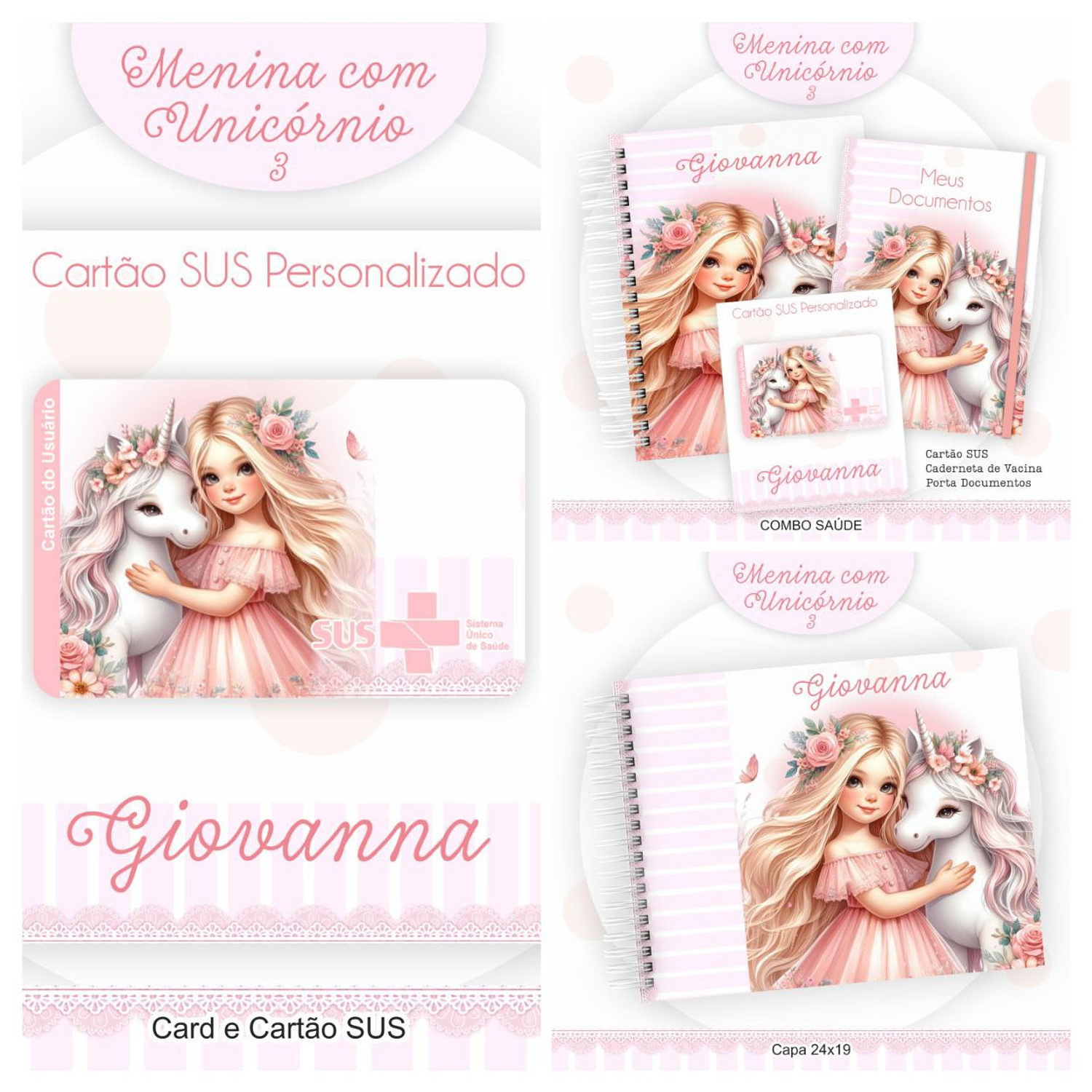 Encadernação Kit Escolar E Caderneta De Saúde Menina Com Unicórnio 4