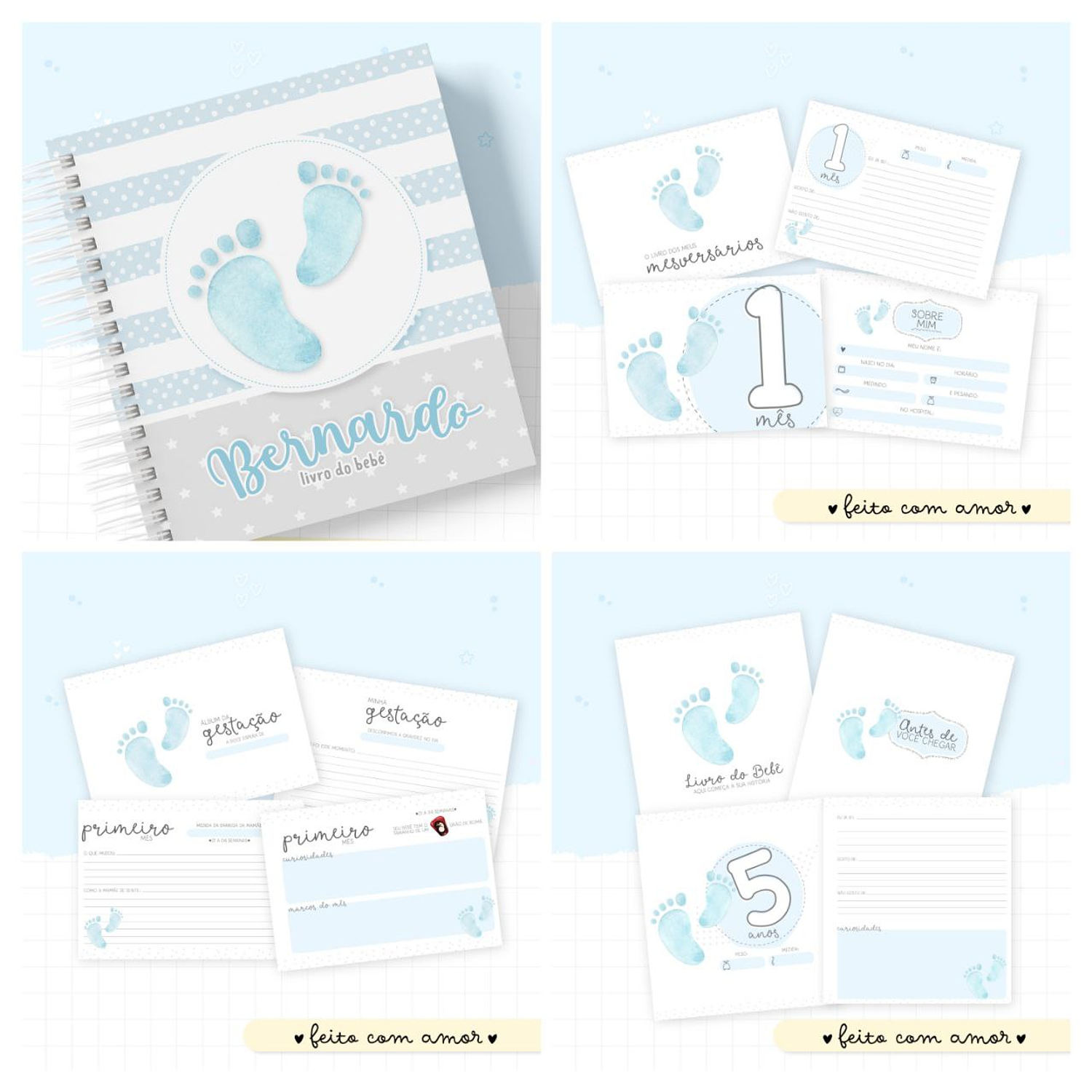 Encadernação Kit Caderneta Pezinhos Menino 3