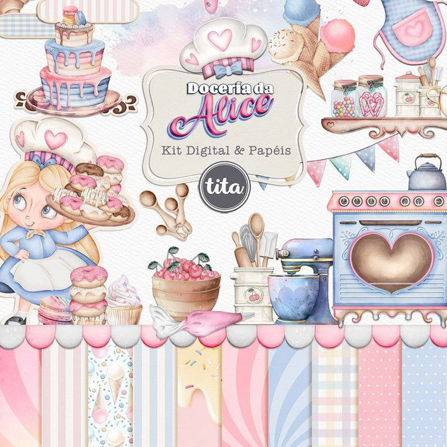 Kit Digital Doceria Da Alice Aquarela - Tita 1