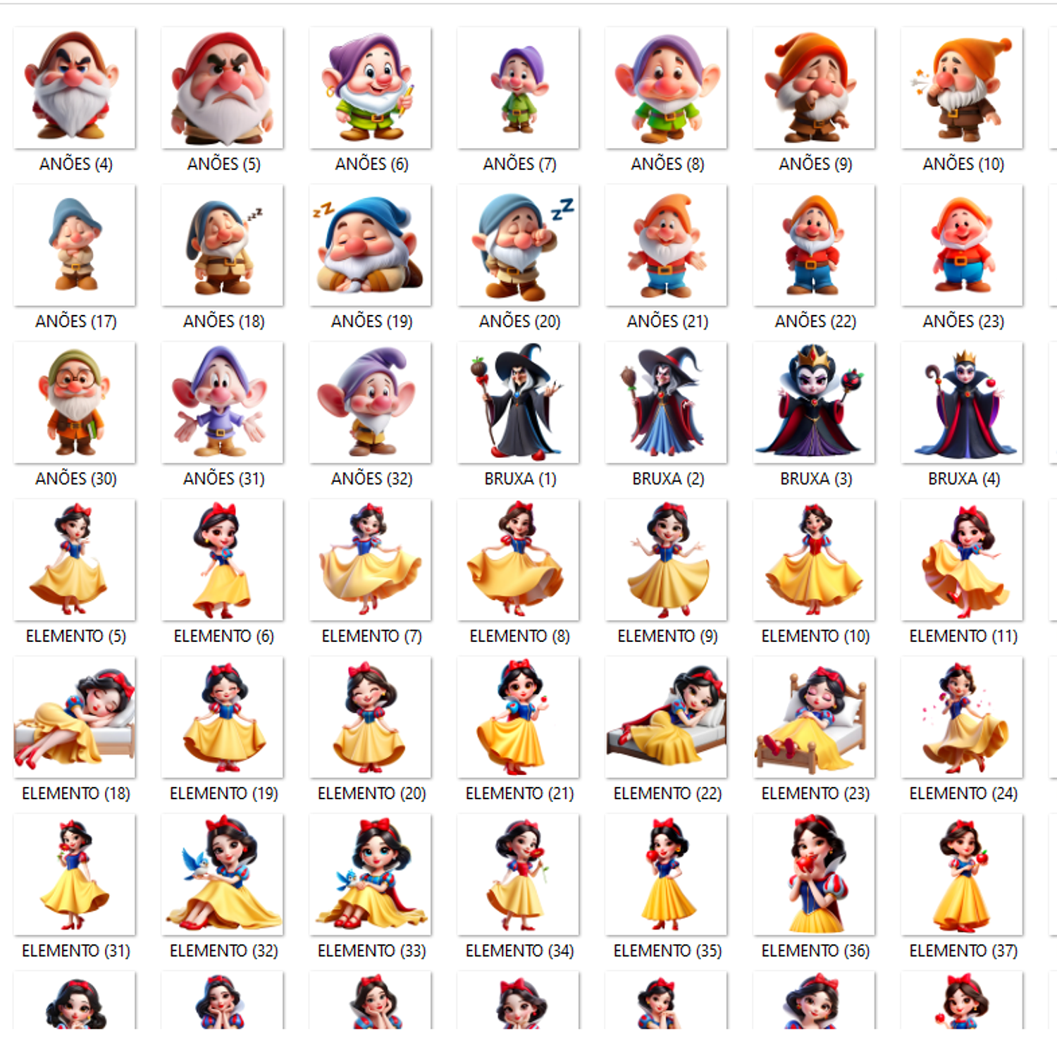 Kit Digital Branca de Neve e Sete Anões 3D - Fanddy Designer  3