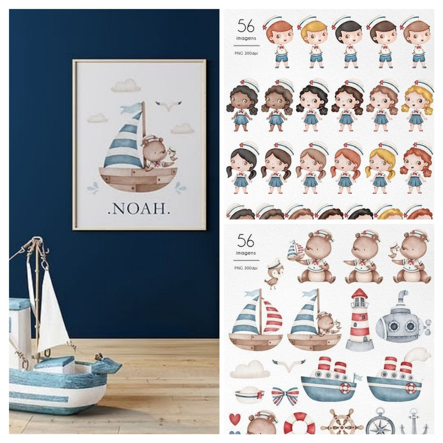 Kit Digital Marinheiros Aquarela - Ni estúdio  2