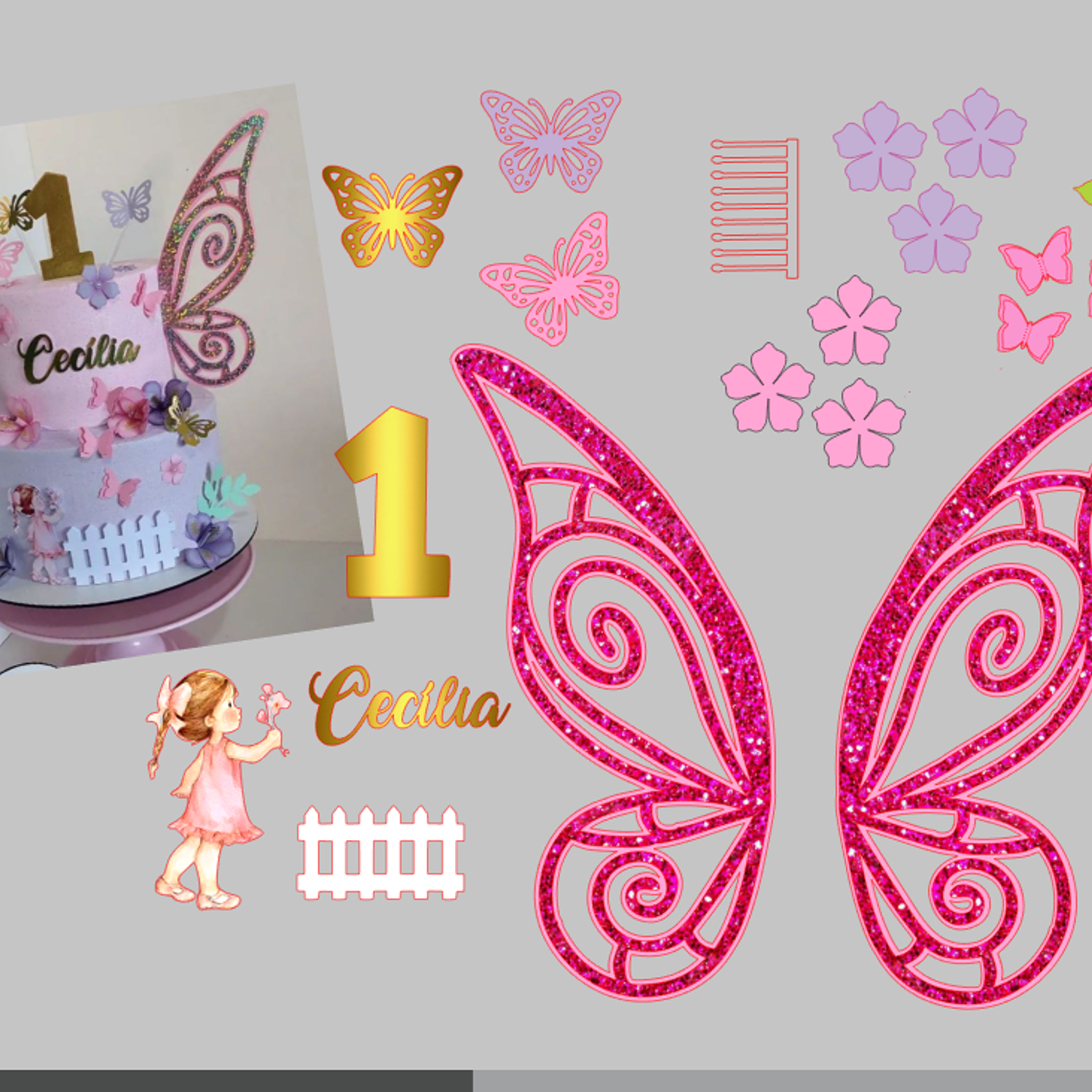 Arquivo Topo Asa De Borboleta Gletter Floral Com Menina  2