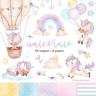 Arquivo Kit Digital Unicórnio Aquarela - Ni estudio