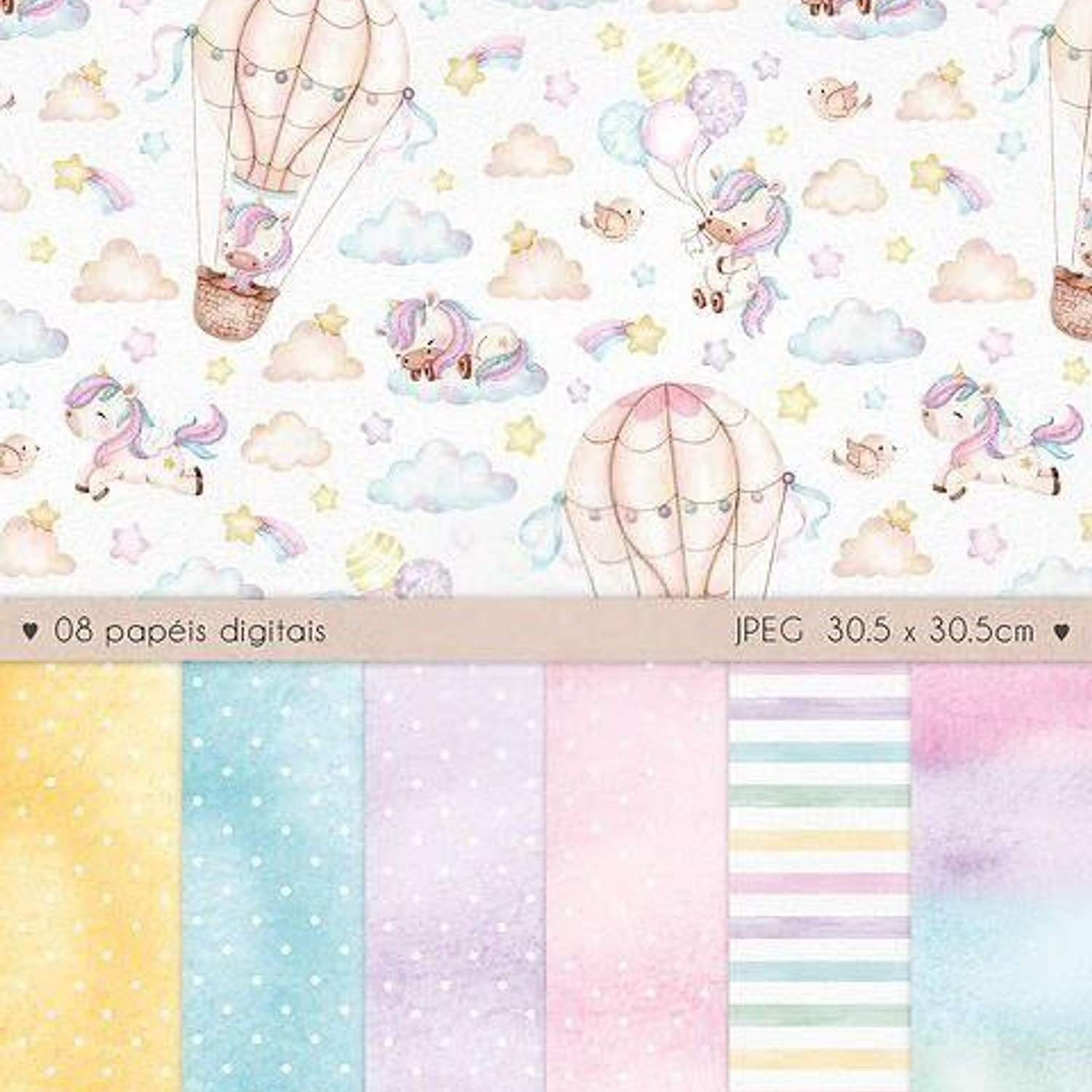 Arquivo Kit Digital Unicórnio Aquarela - Ni estudio 3