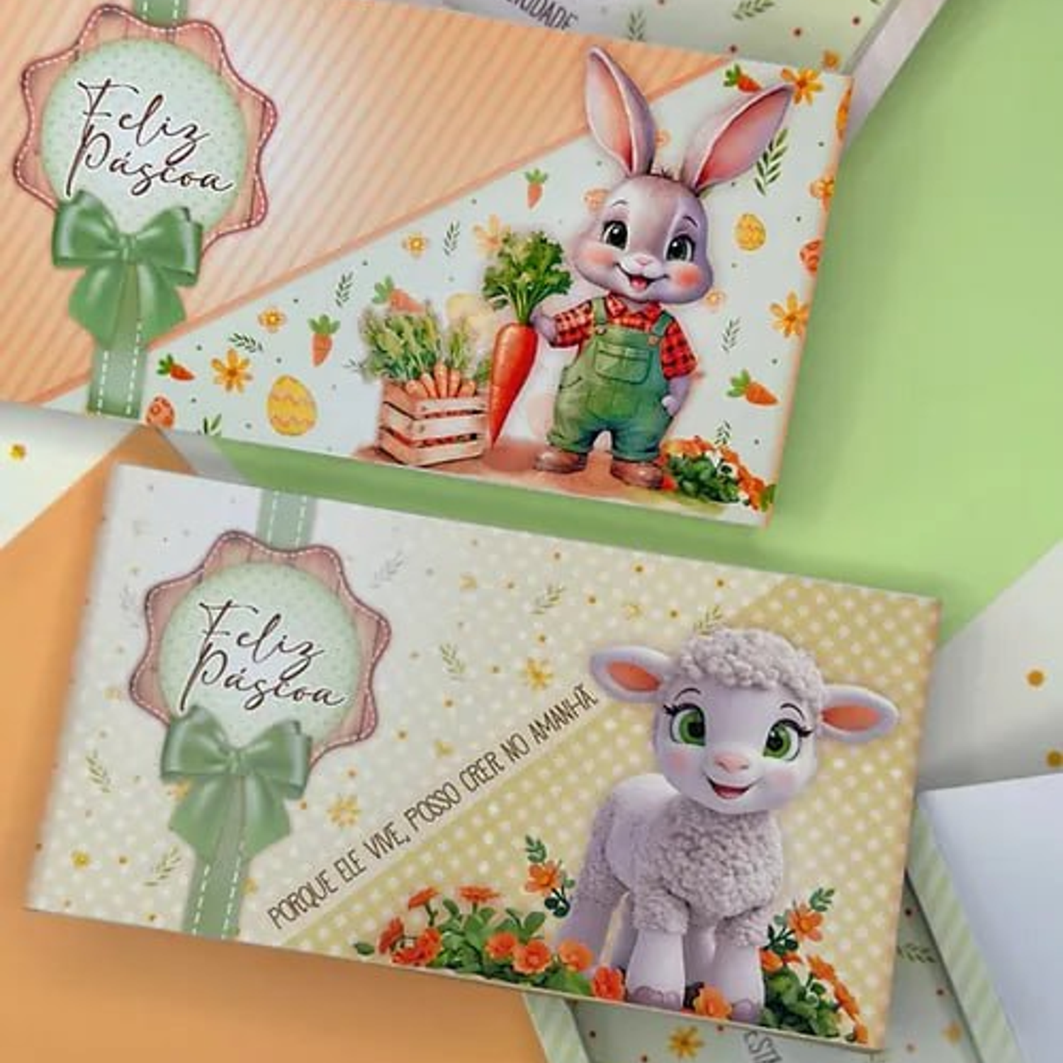 Arquivo Caixa Para Chocolate Coelho e Cordeiro Páscoa  - Design por Ju Mirthes 