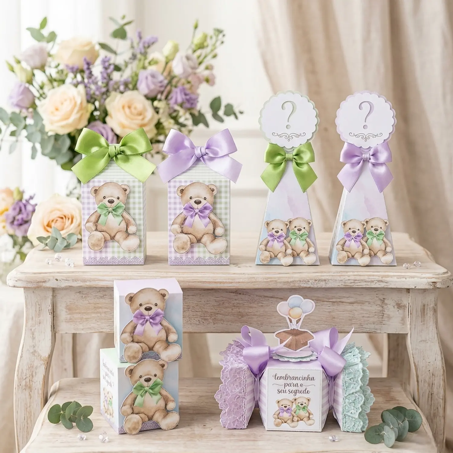 Arquivo Chá Revelação Ursinho Verde e Lilás Clean 1