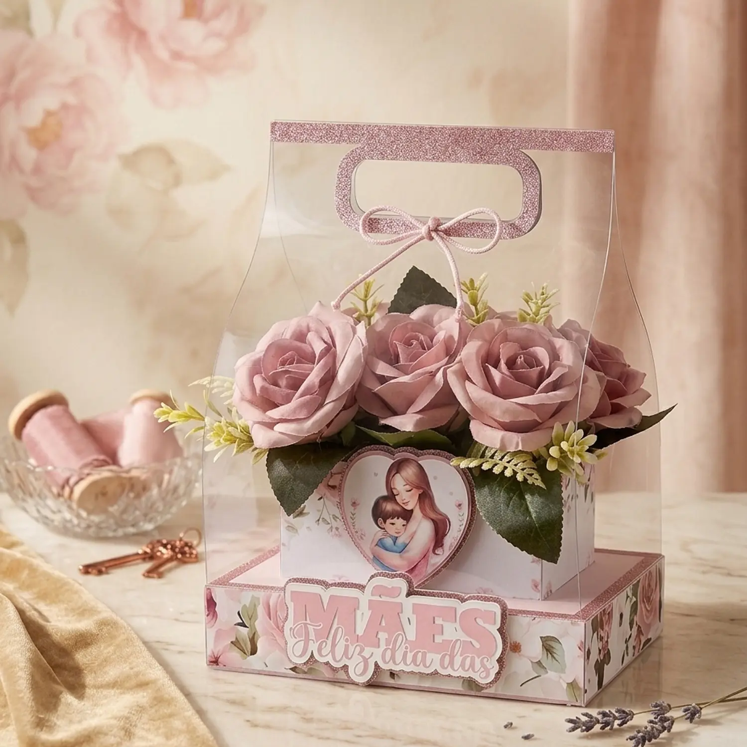 Arquivo Caixa Flores Acetato Com Kit Premium Mães Completo 1