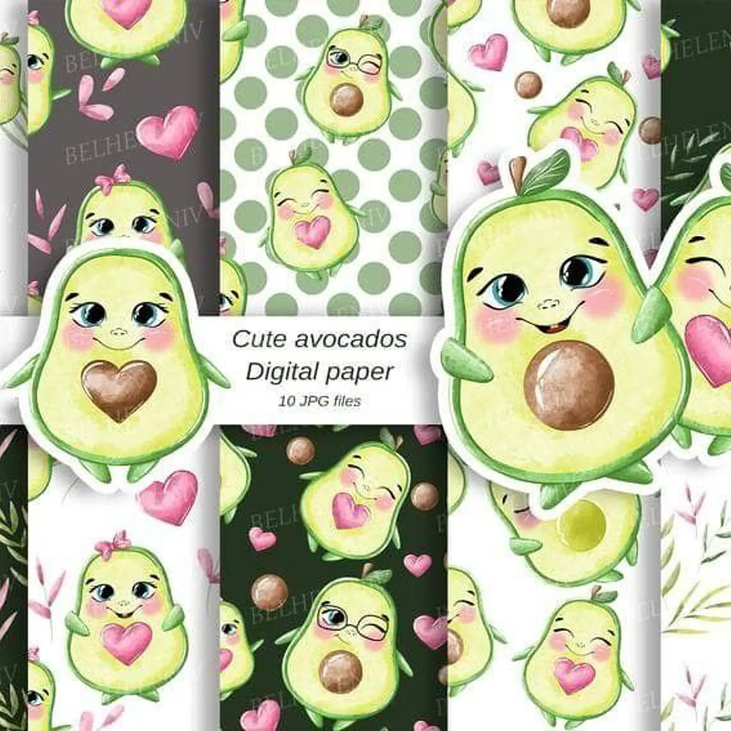 Kit Digital Papéis Abacate Cute