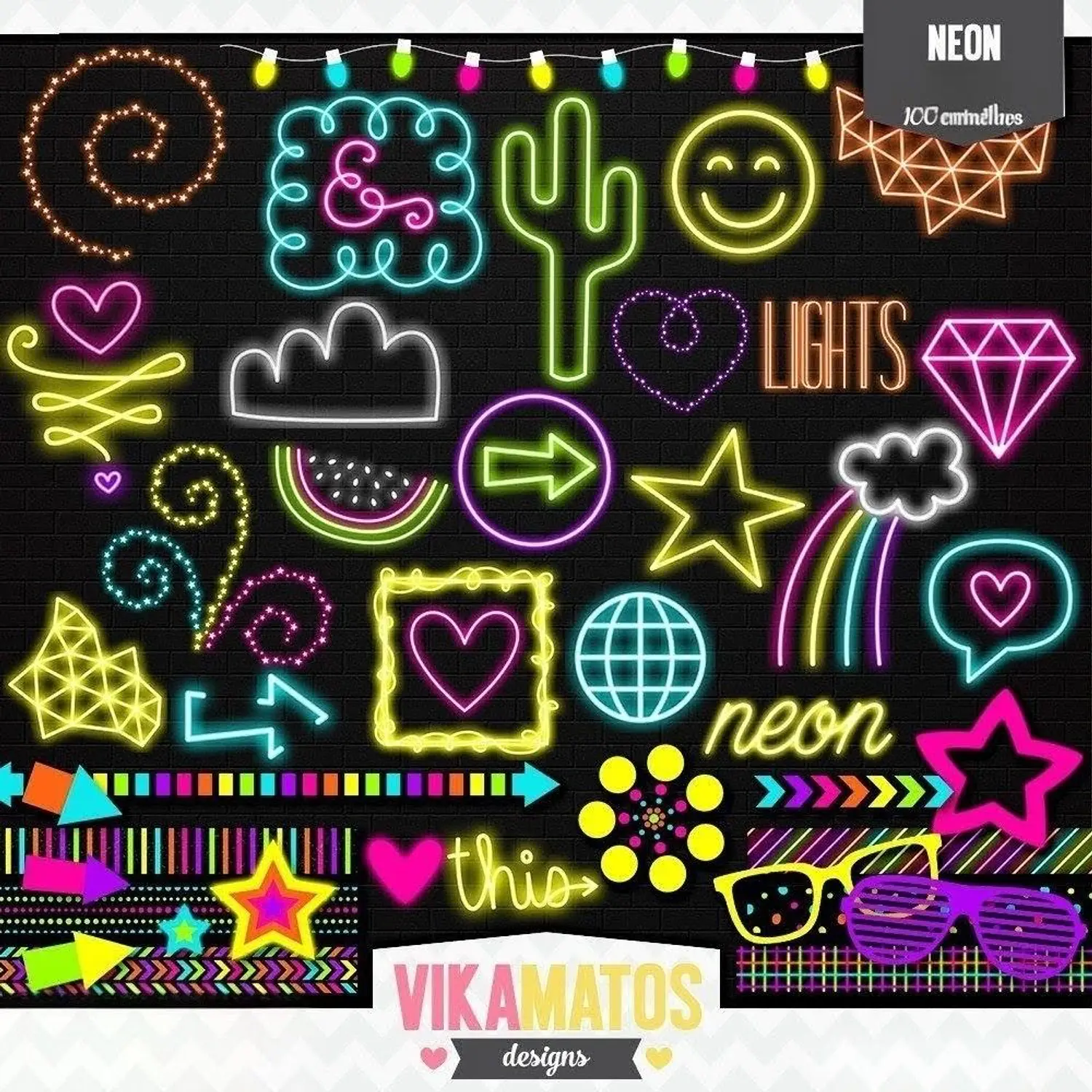 Kit Digital Clipart Neon - Vika Matos