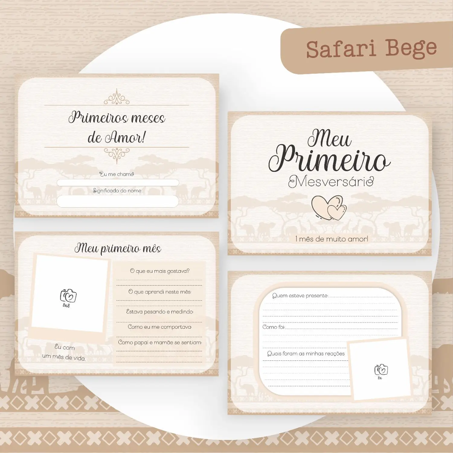 Encadernação Kit Caderneta Safari Bege Alfabeto 5