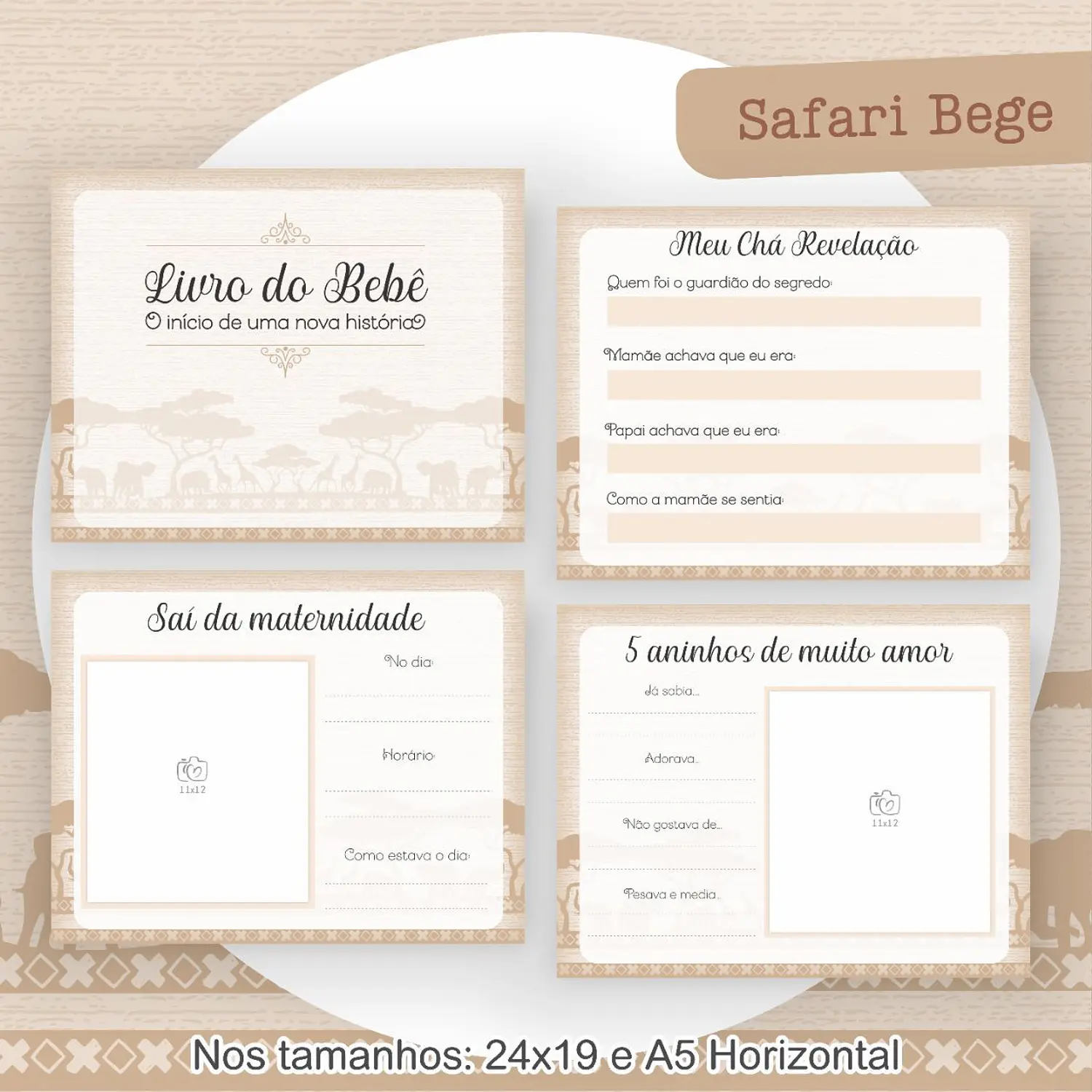 Encadernação Kit Caderneta Safari Bege Alfabeto 6