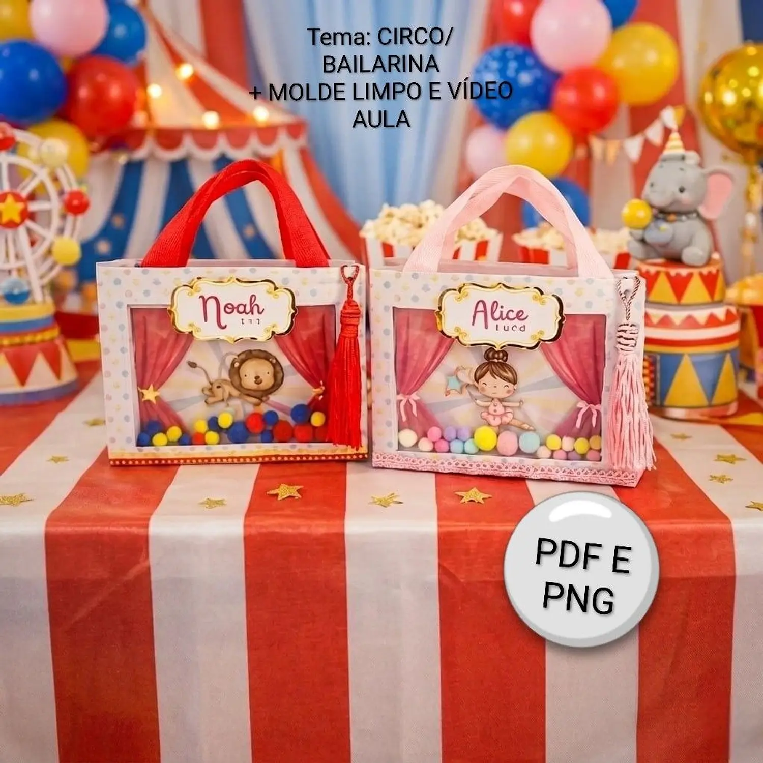 Arquivo Sacolas Shaker luxo Circo e Bailarina Temas + Molde Limpo 
