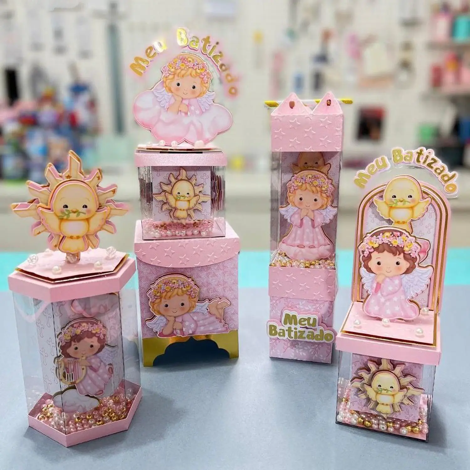 Arquivo Kit Vitrine Shaker Batizado Rosa