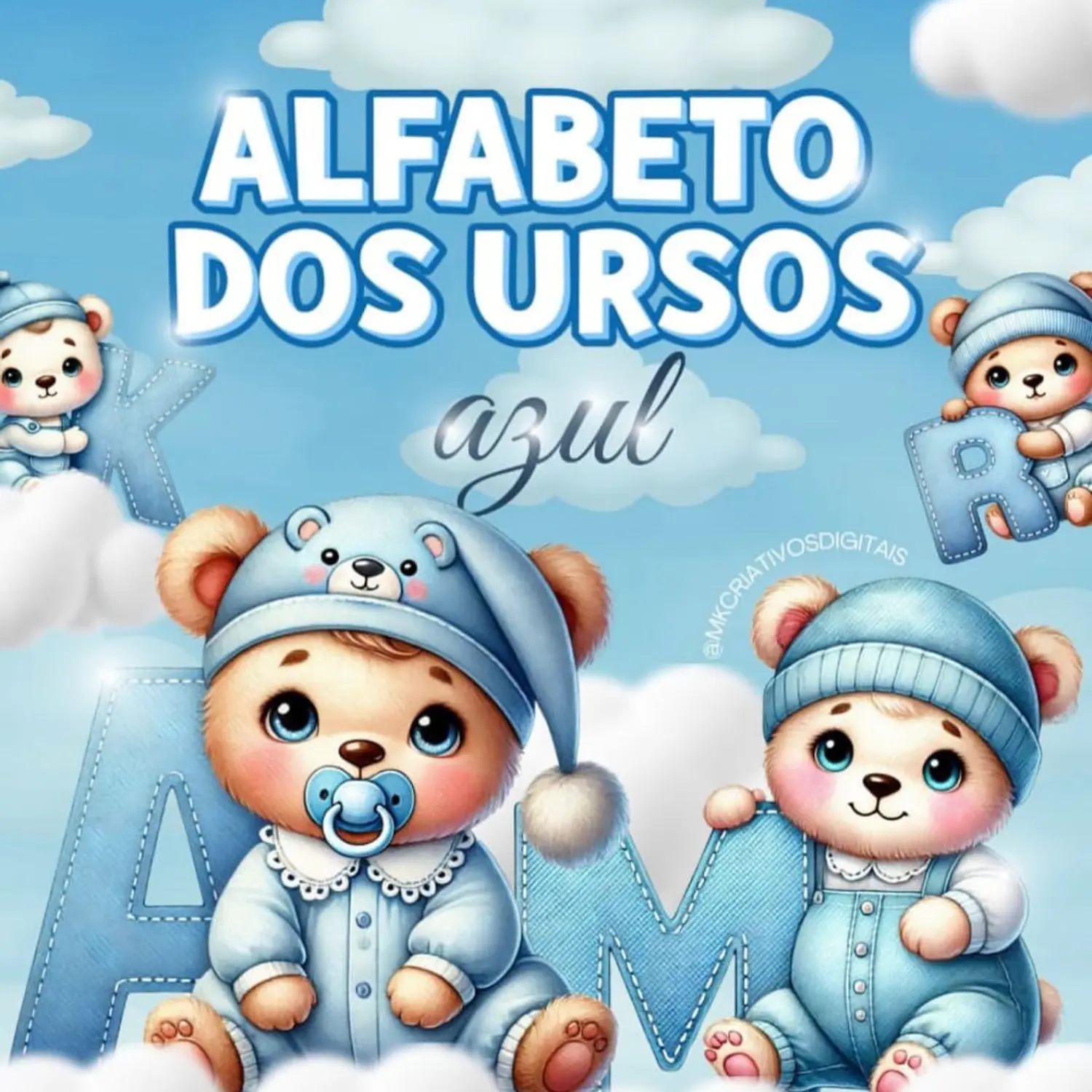 Kit Digital Alfabeto Dos Ursos Azul