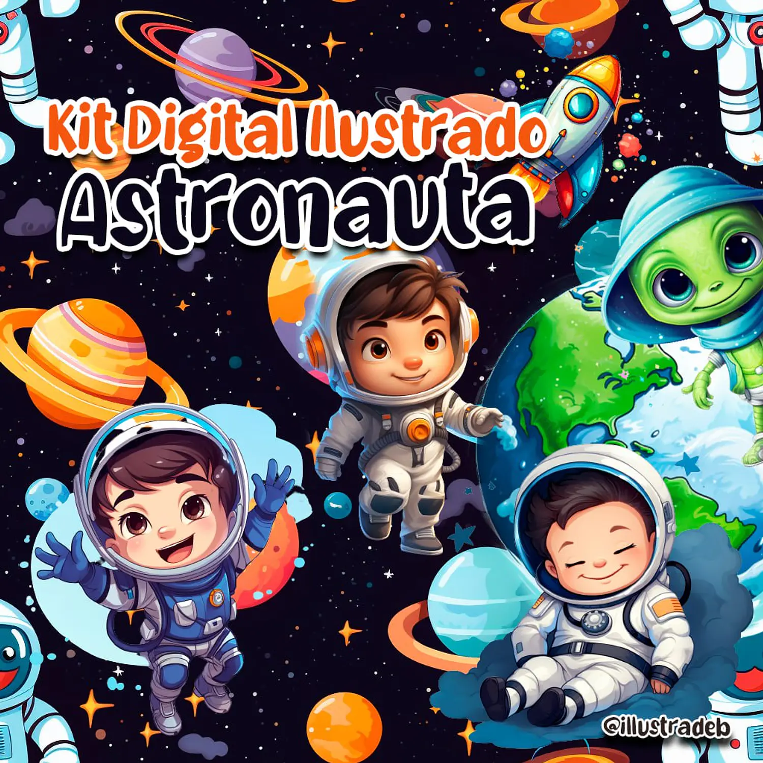 Kit Digital Astronauta Ilustrado - PNG - Ilustrabed
