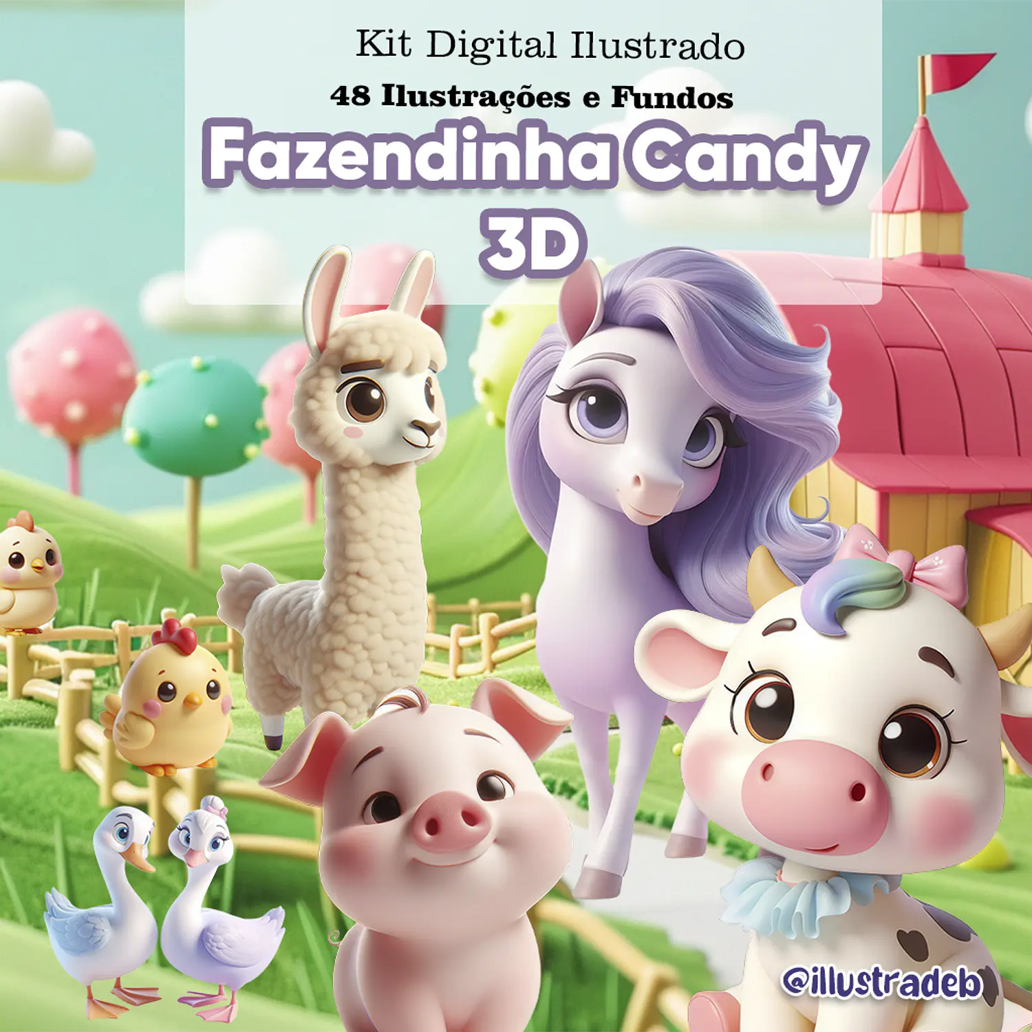 kit Digital Fazendinha Candy 3D - ilustrabed