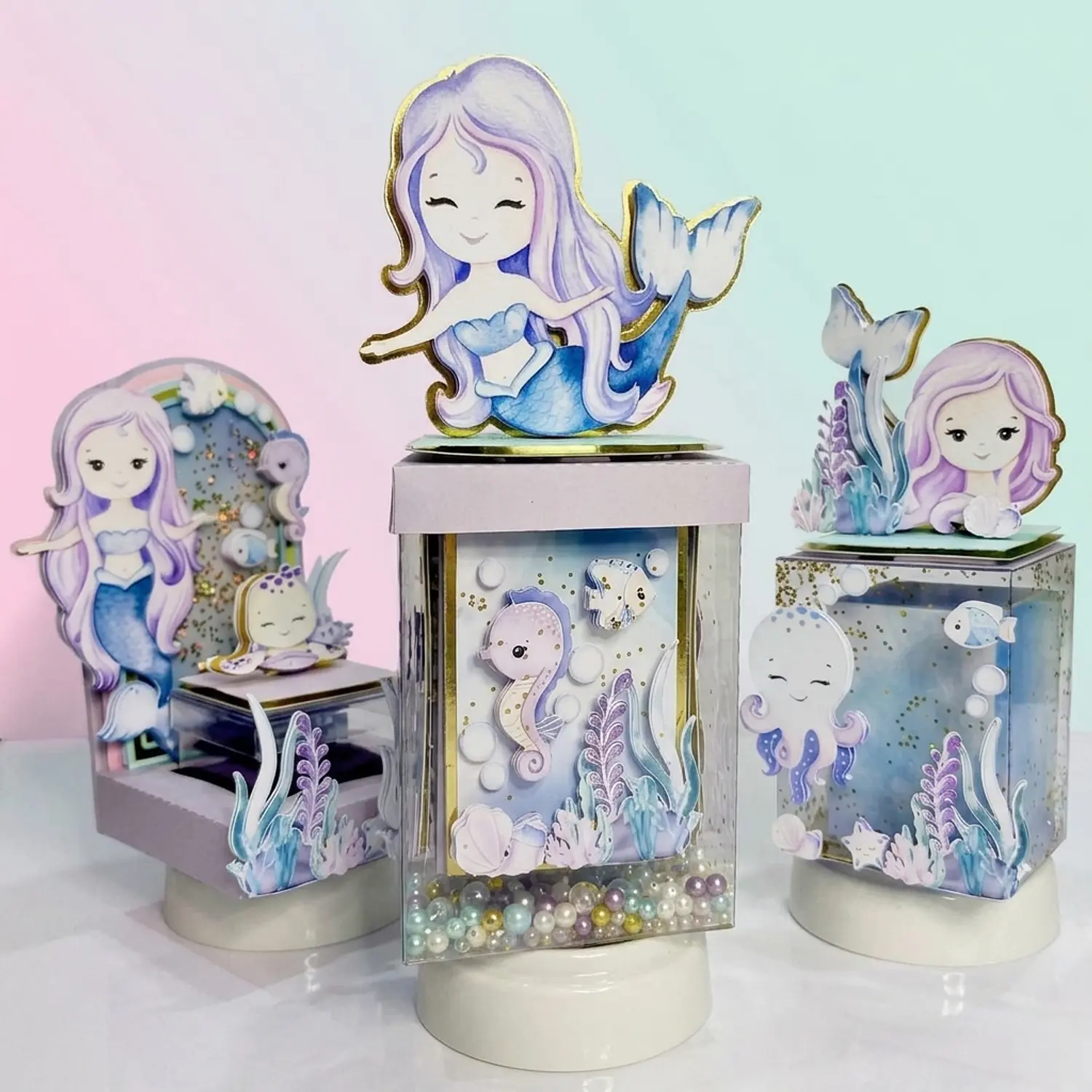 Arquivo Trio De Caixas Acetato De Luxo Sereia Na Vitrine - Pdf e Studio