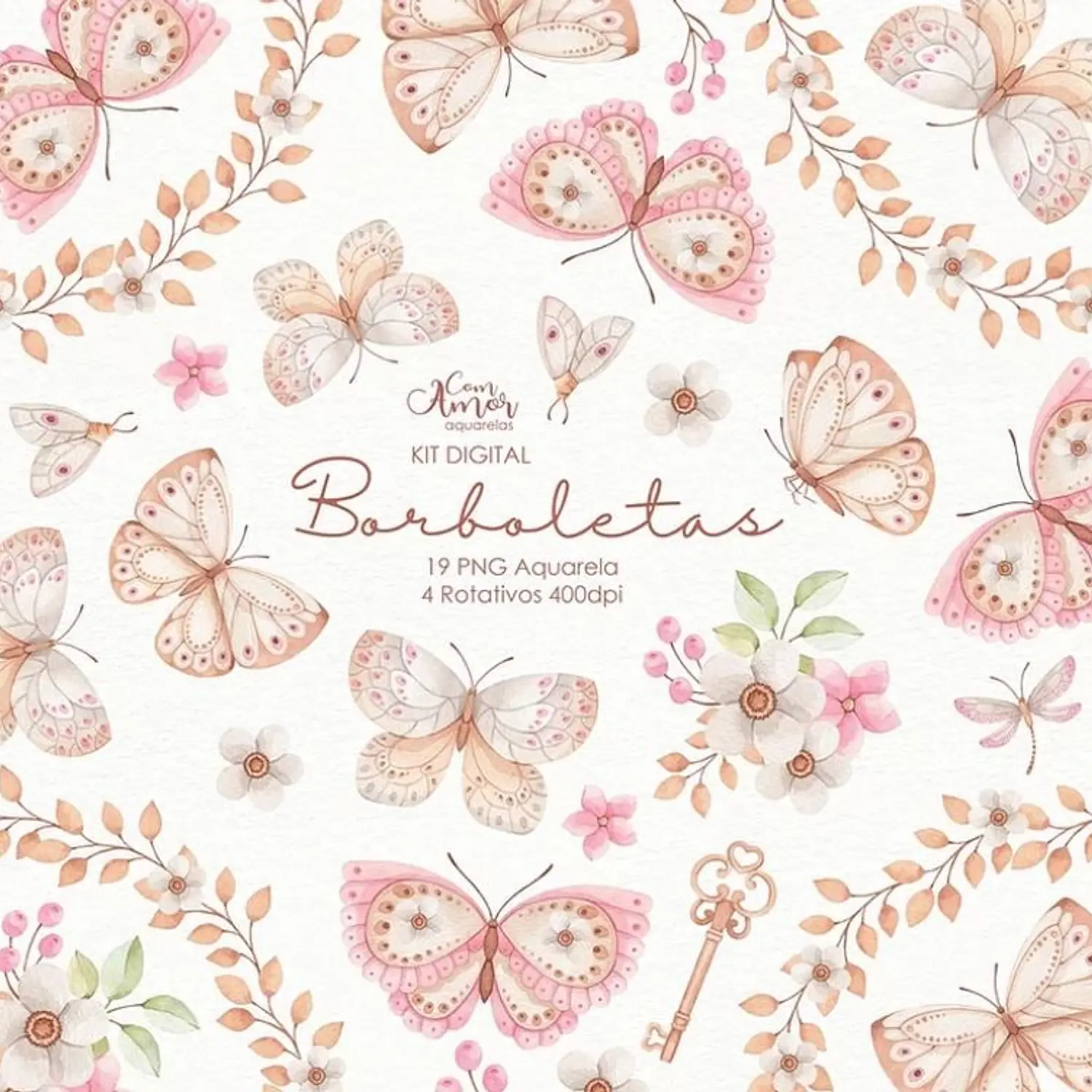 Kit Digital Borboletas Aquarela