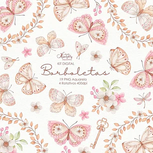 Kit Digital Borboletas Aquarela