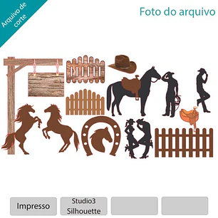 Arquivo Topo Cavalos Cowboy e Cerca - Topo e corte