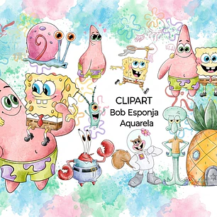 Clipart Kit Digital Bob Esponja Aquarela