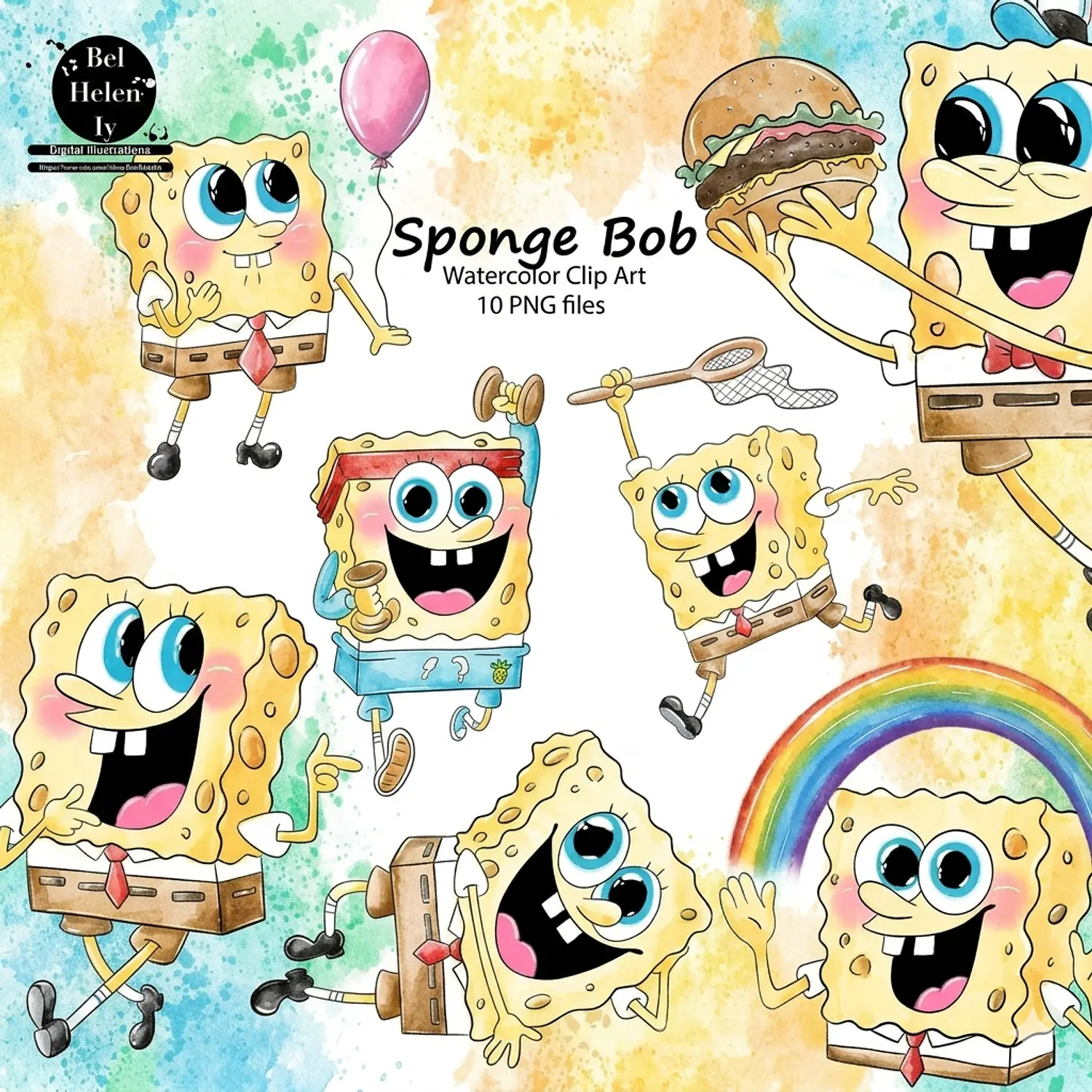 Clipart Kit Digital Bob Esponja Aquarela 2