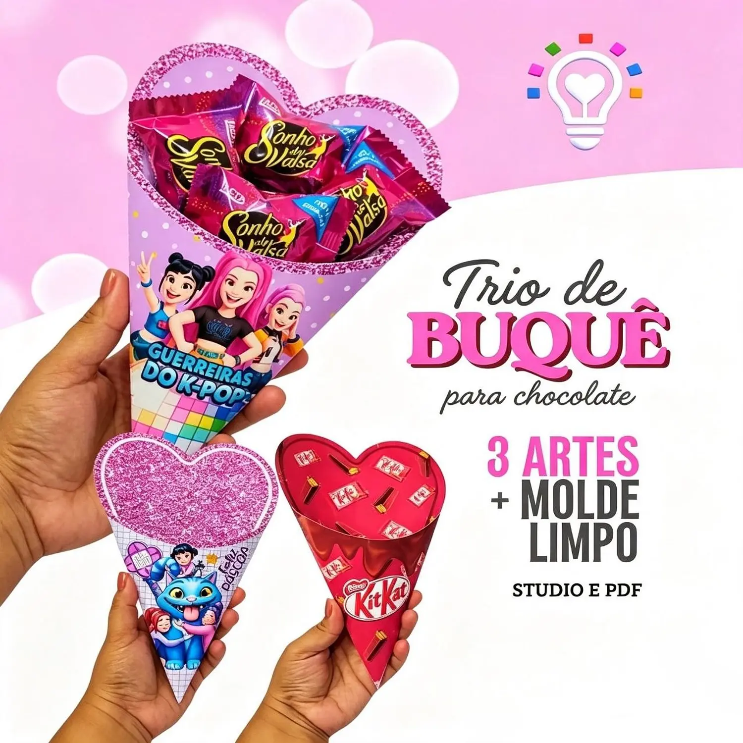 Arquivo Trio Buquê Bombom +  Molde Limpo - Pdf e Studio - Criar bv