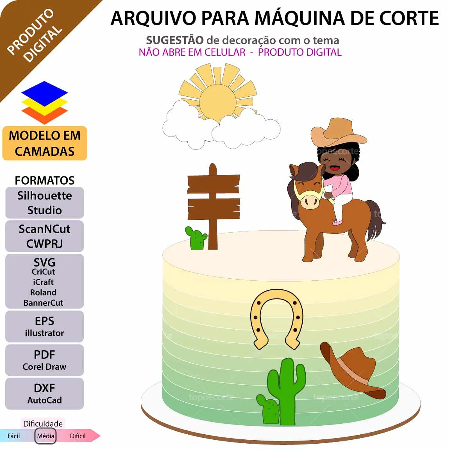 Arquivo Topo Menina No Cavalo Em Camadas - Pdf e Studio - Topo e Corte