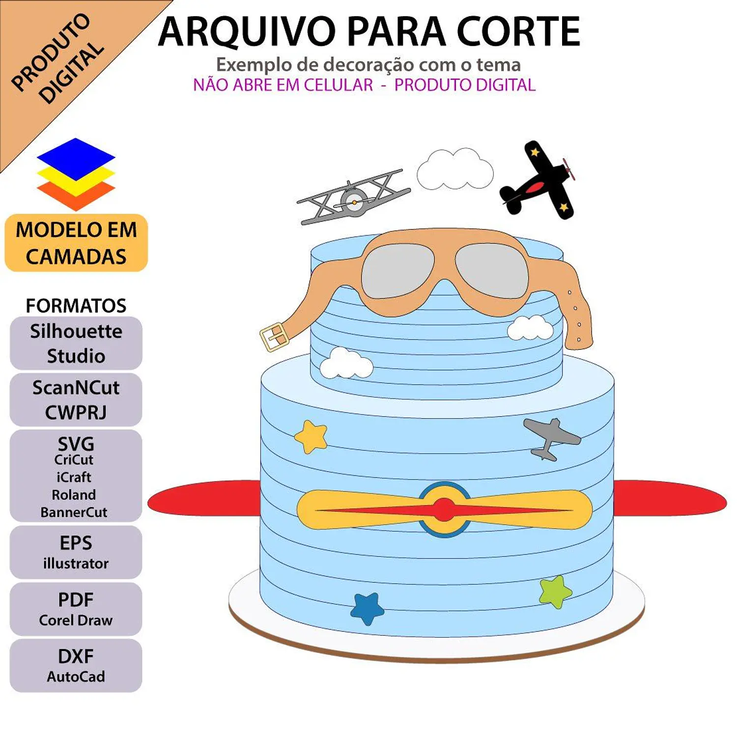 Arquivo Topo Avião Hélice e Asas Em Camadas - Pdf e Studio - Topo e Corte