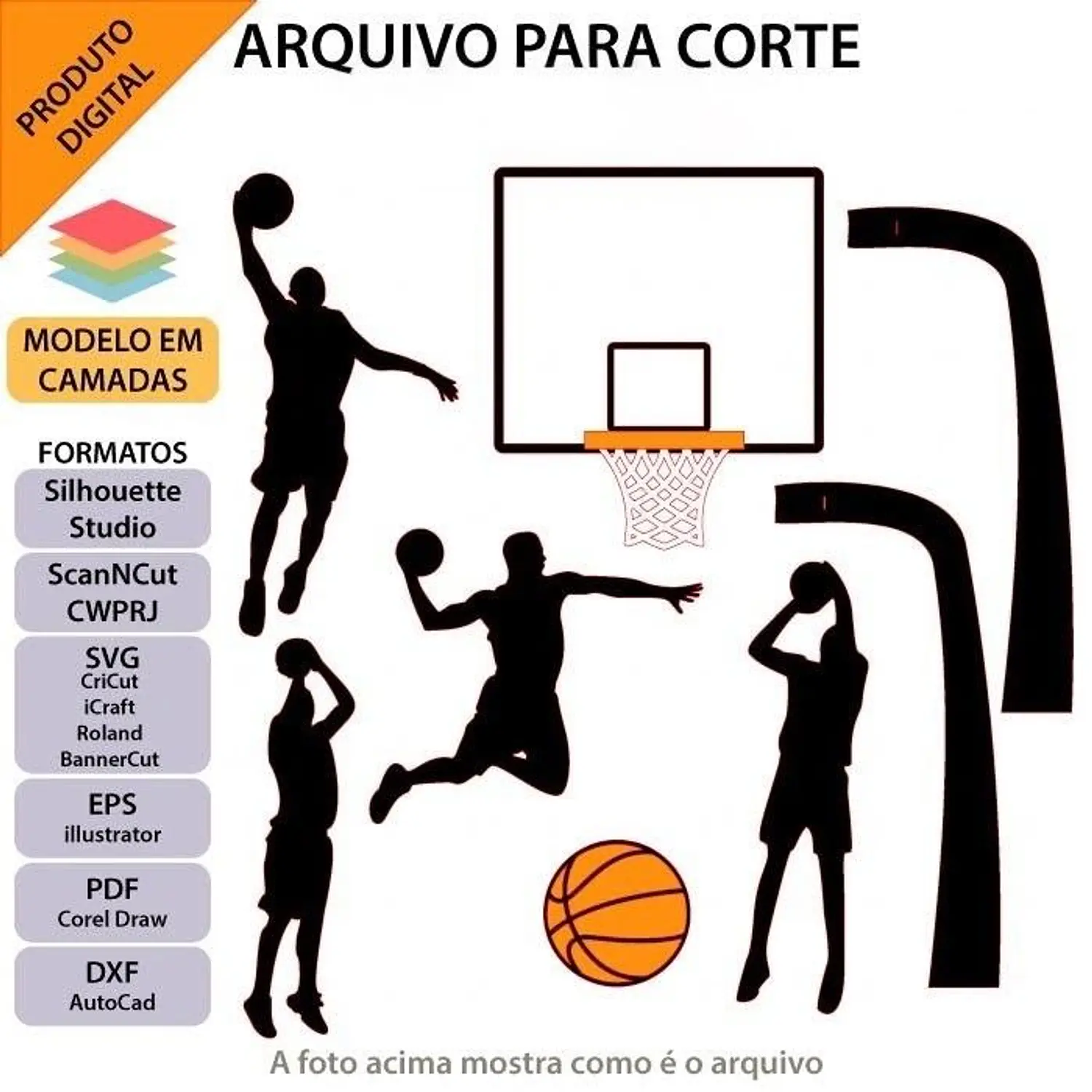 Arquivo Topo Basquete Cesta e Bola Em Camadas - Pdf e Studio - Topo e Corte