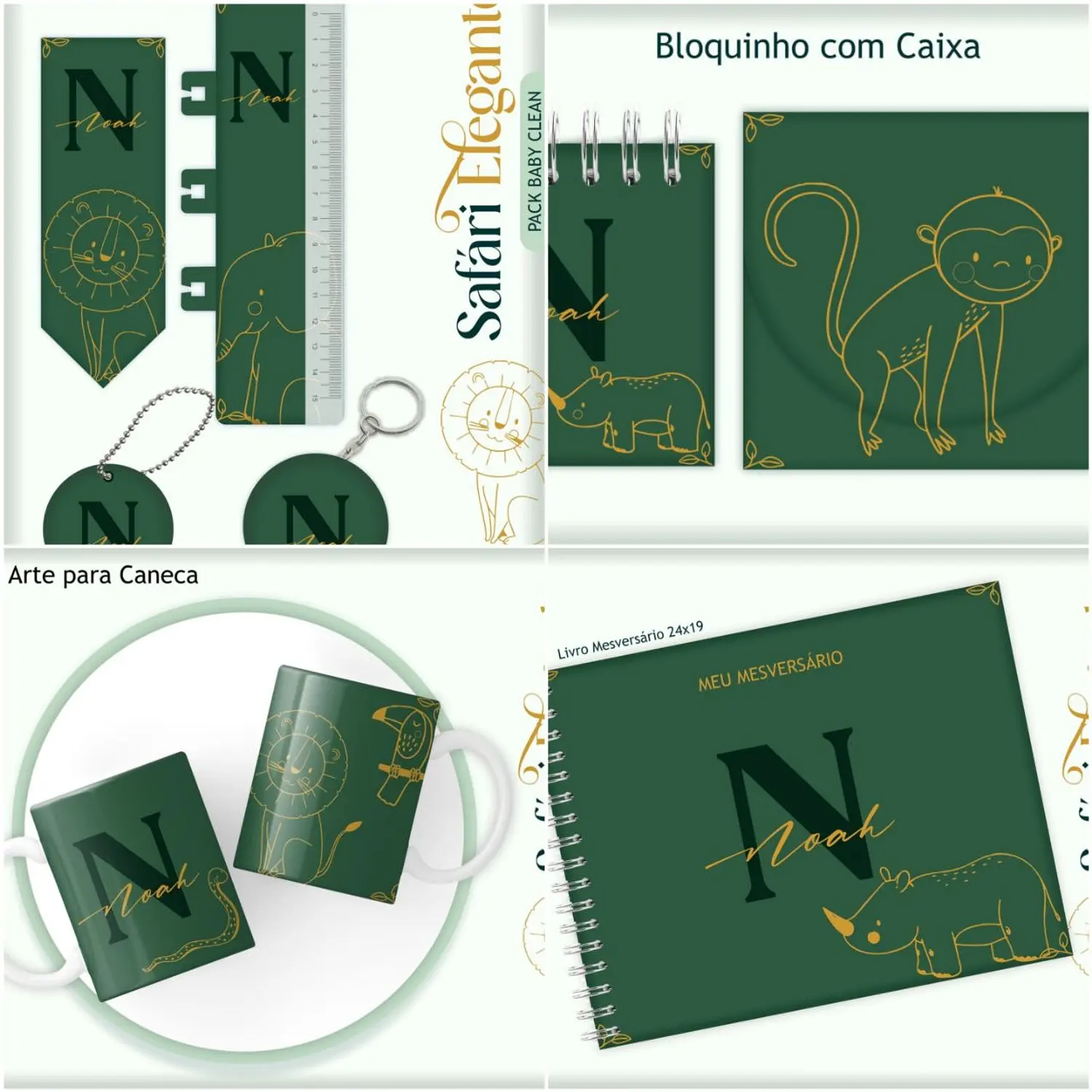 Encadernação Kit Caderneta Safari Verde Elegante 6