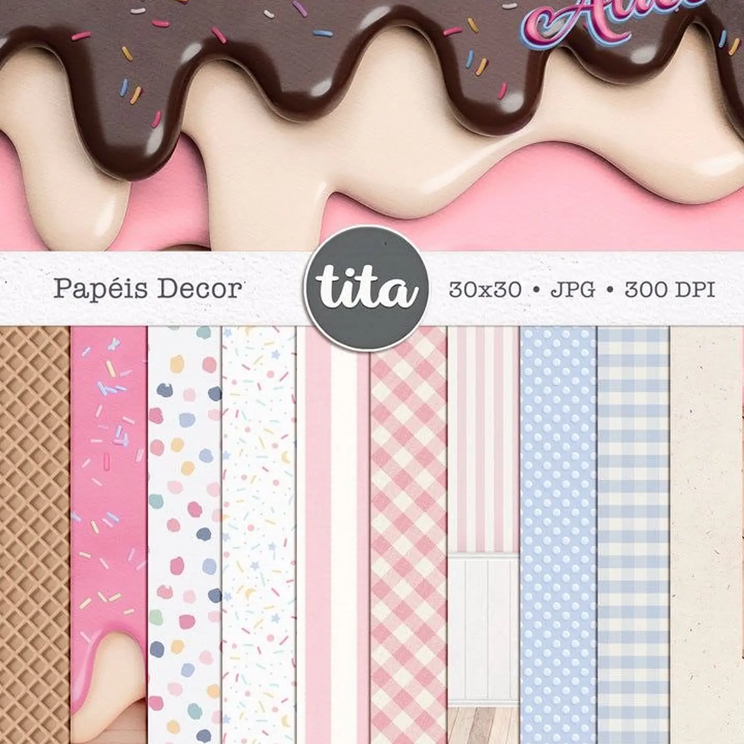 Kit Digital Doceria Da Alice Aquarela - Ilustrações e Papéis - Tita 6