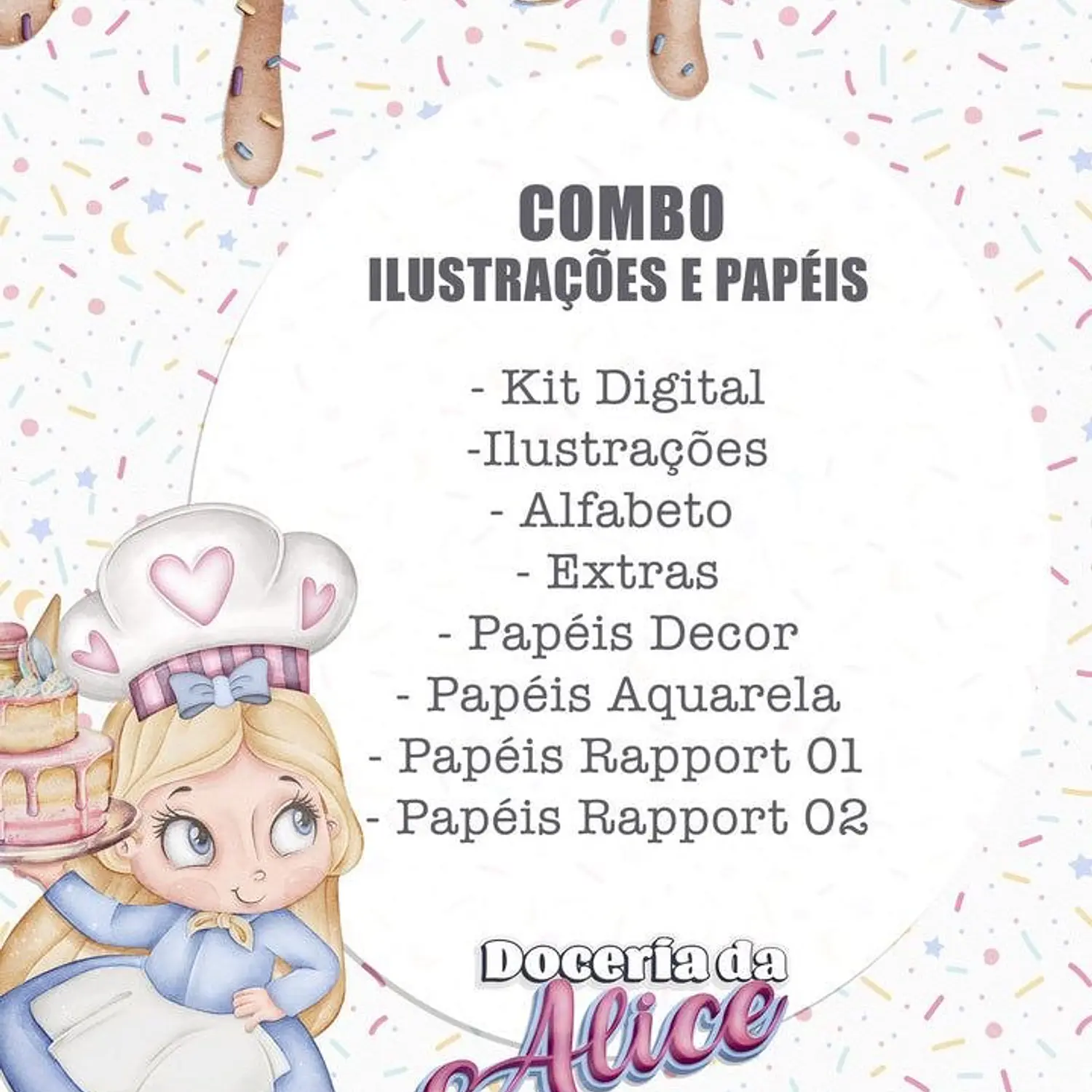 Kit Digital Doceria Da Alice Aquarela - Ilustrações e Papéis - Tita 2