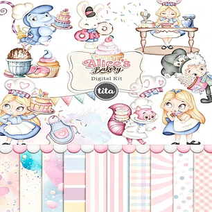 Kit Digital Doceria Da Alice Aquarela - Ilustrações e Papéis - Tita