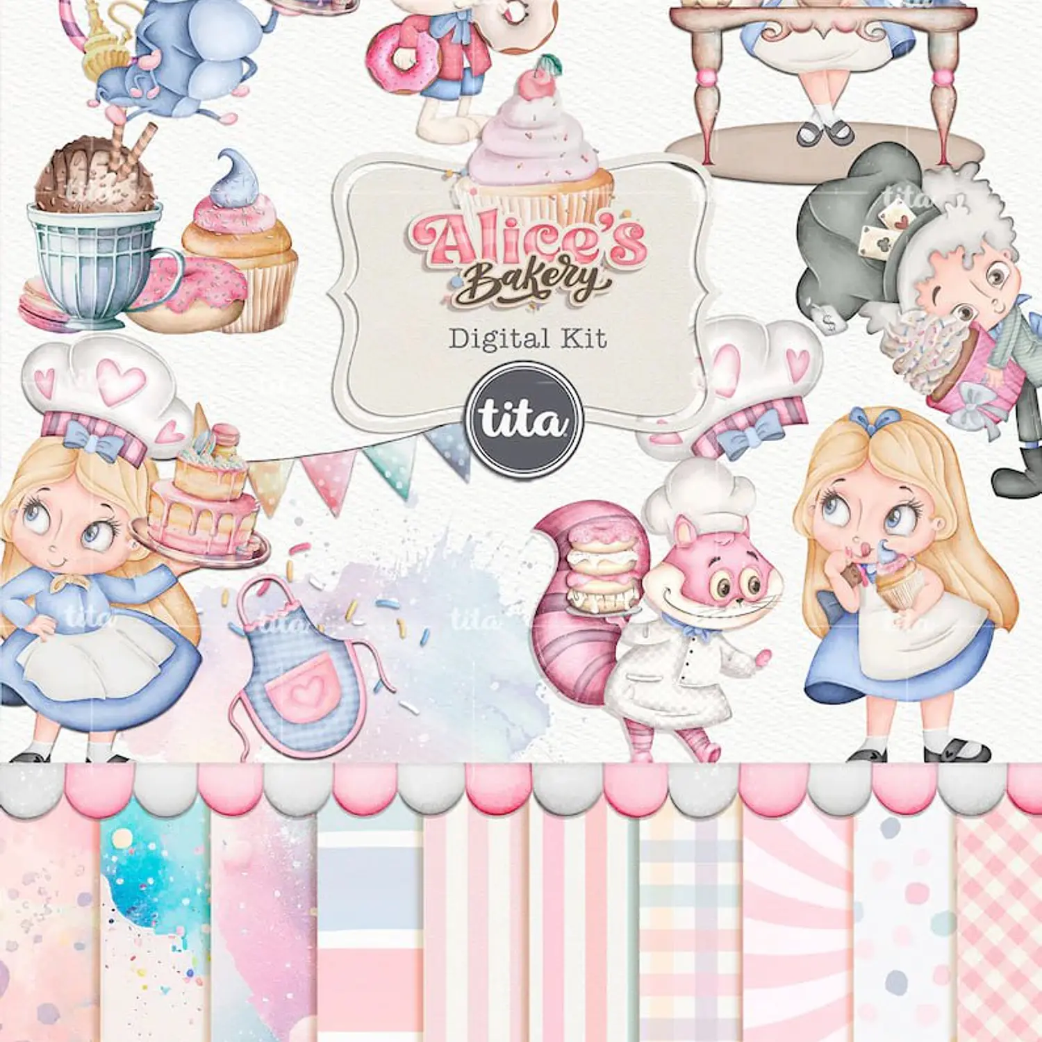 Kit Digital Doceria Da Alice Aquarela - Ilustrações e Papéis - Tita 9