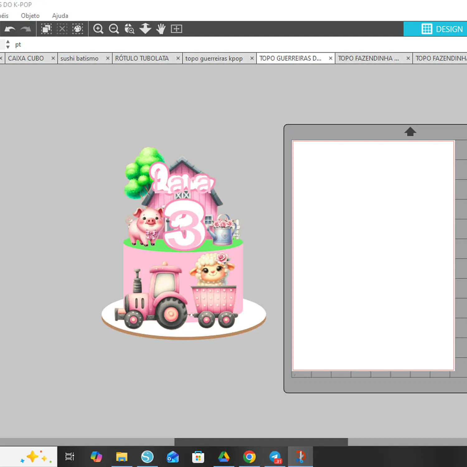 Arquivo Topo Fazendinha Criação Trator Rosa Vintage - Pdf e Studio 2