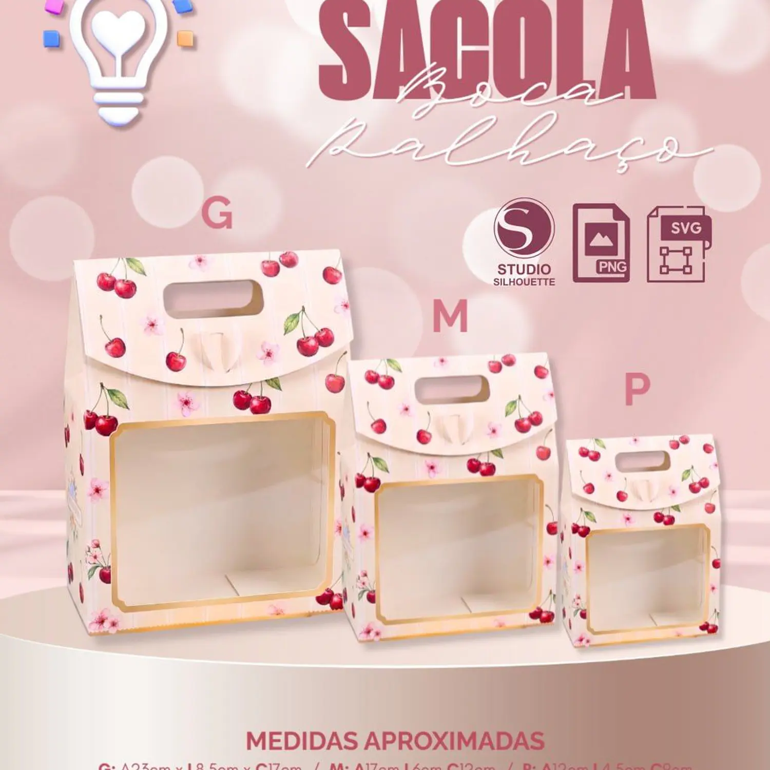 Arquivo Kit Sacola Boca De Palhaço Com Visor - Molde Limpo 2