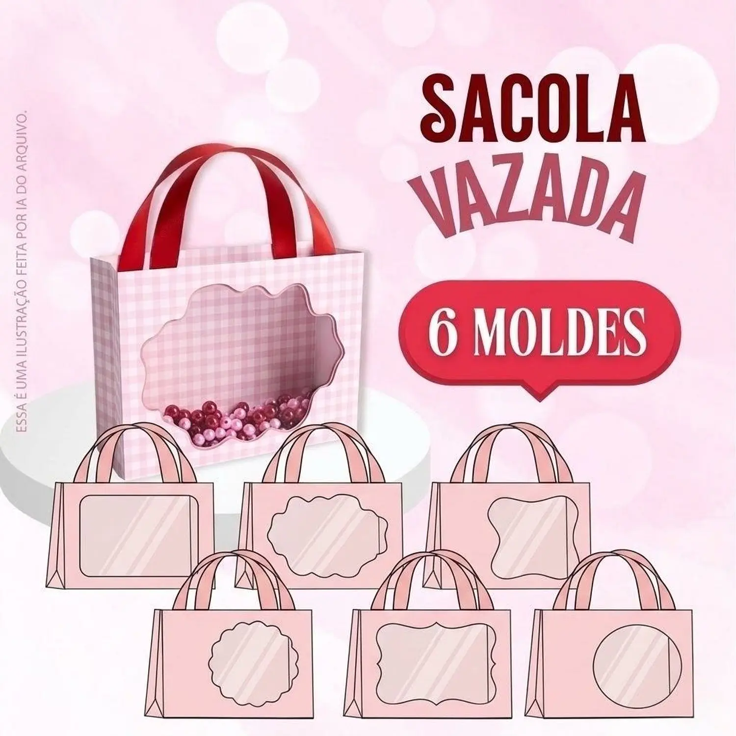 Arquivo Sacola Vitrine Vazada - Molde Limpo - Pdf e Studio 1