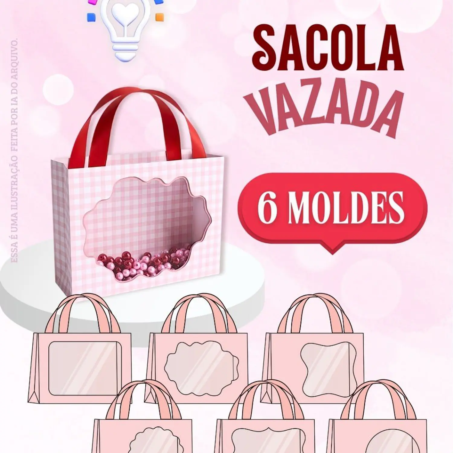 Arquivo Sacola Vitrine Vazada - Molde Limpo - Pdf e Studio 2