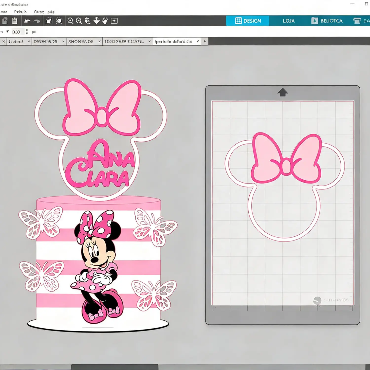 Arquivo Topo Minnie Rosa - Vazado Cabeça e Borboleta
